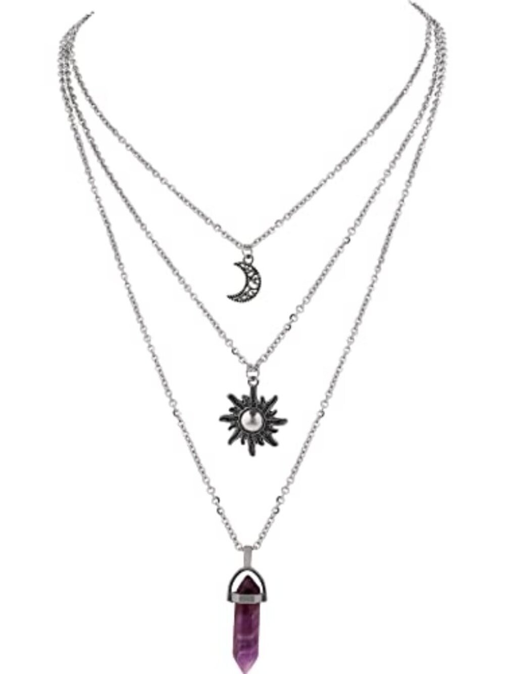BRAND NEW Gothic Layered Crystal Sun and Moon Necklace